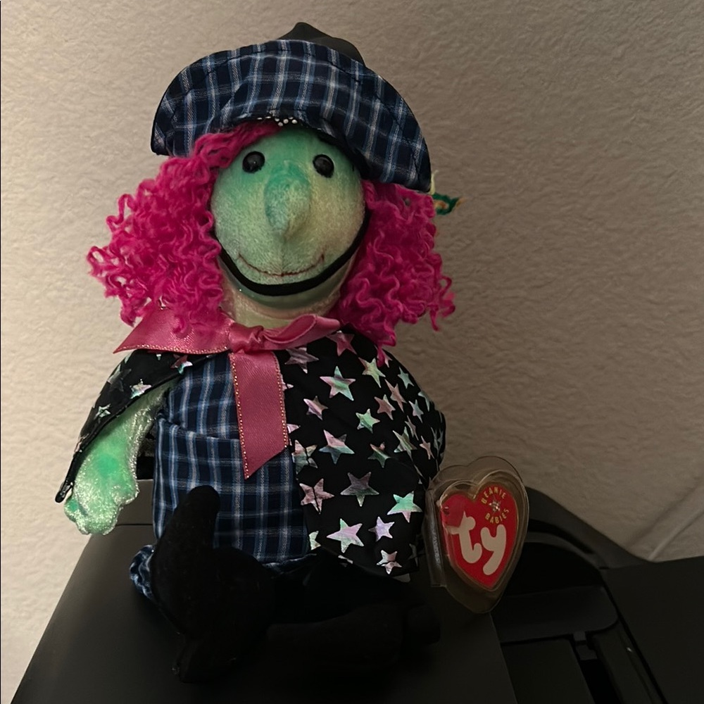 Ty Pink and Green Stuffed Animal with Starry Plaid Outfit